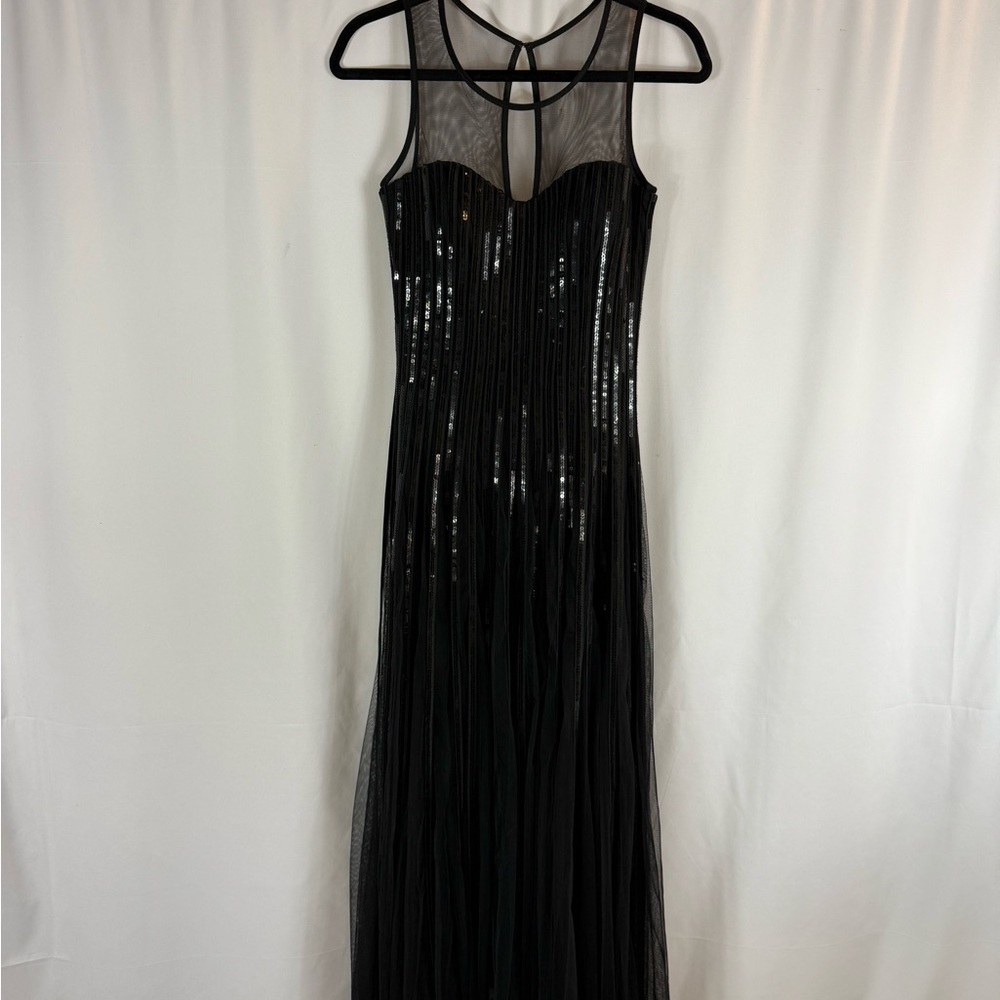 Elegant Black Mesh & Sequin Evening Gown Sz:S maxi dress